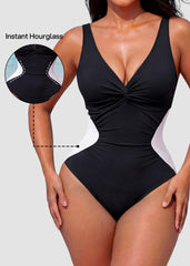 [Run One Size Smaller] Twist Front Tummy Control One-Piece Swimsuit