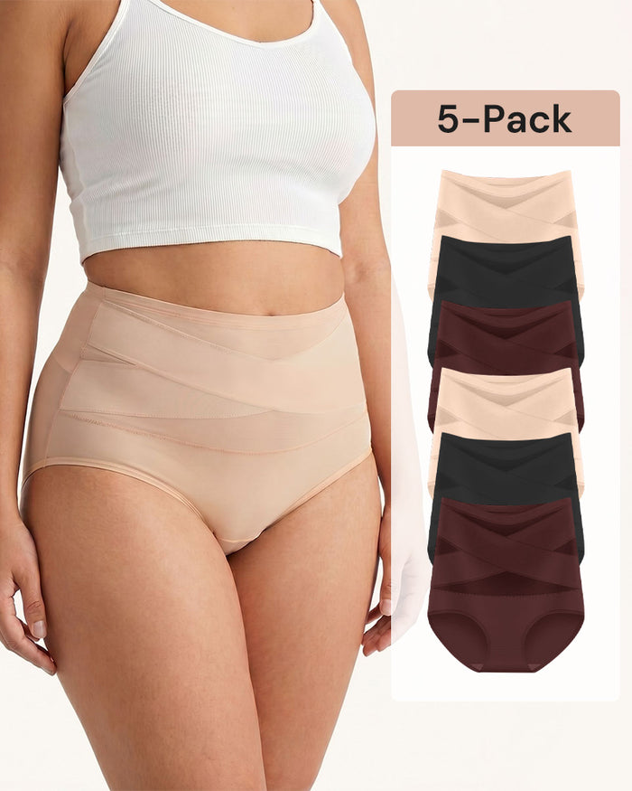 5-Pack Plus-Size High-Waist Cross Tummy Control Panties