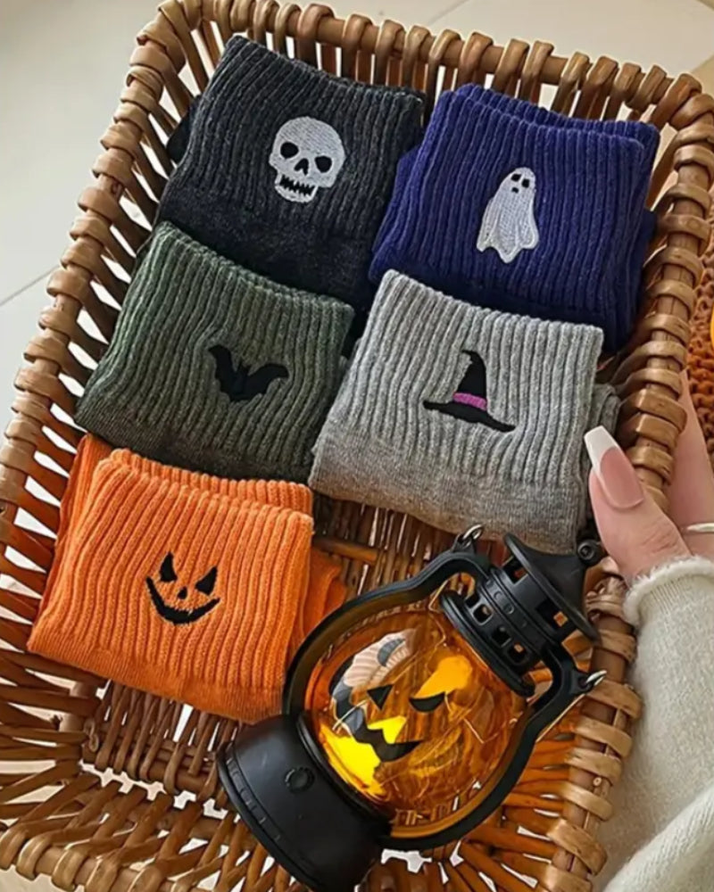 5-Pair Women's Halloween Crew Socks – 5 Cute & Cozy Fall Designs