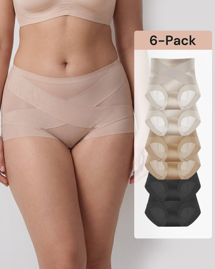 6-Pack Cross Compression High Waist Tummy Control Panties