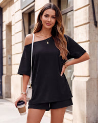 Off-Shoulder Lounge Set with Fitted Shorts
