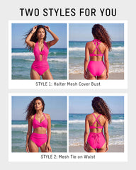 Two-Way Mesh High-Waisted Tummy Control Bikini Set