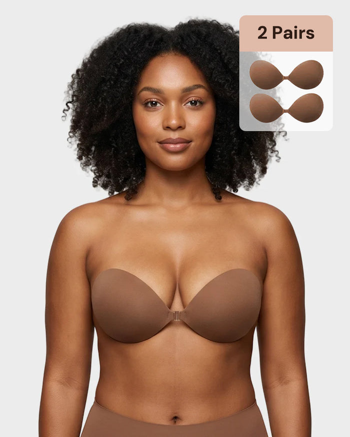 2 Pairs Front Closure Adhesive Push-Up Invisible Bra