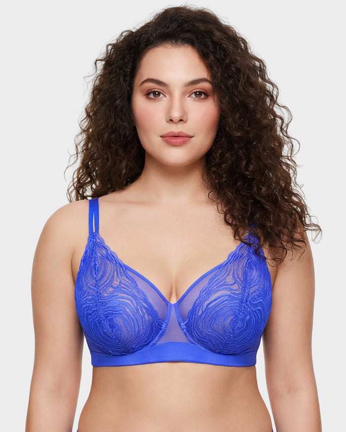 Plus Size Lace Mesh Full-Coverage Underwire Bra