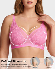 Plus Size Lace Mesh Full-Coverage Underwire Bra
