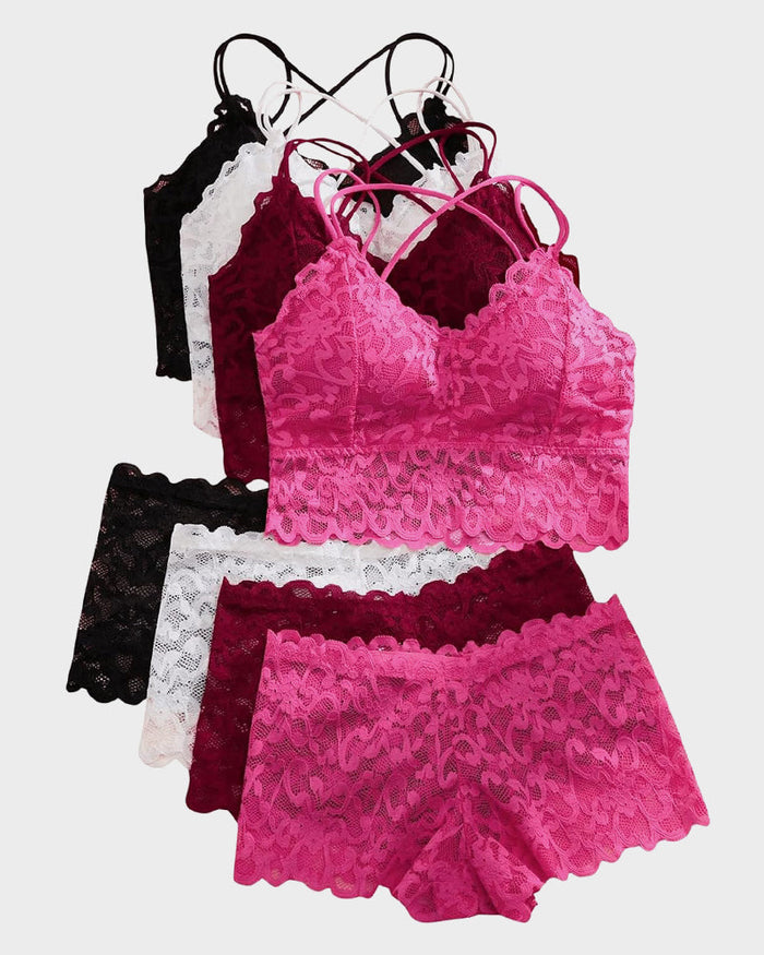 4-Pack Romantic Lace Bralette & Panty Bundle