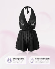 Push-Up Tummy Control Halter V-Neck Swim Romper