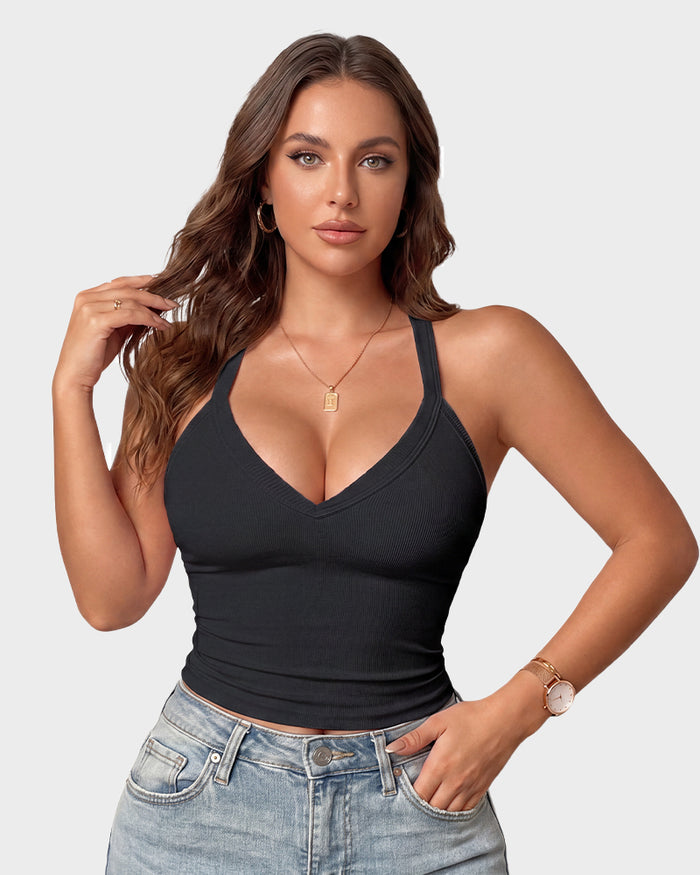 V-Neck Built-In Bra Tank for Everyday Comfort