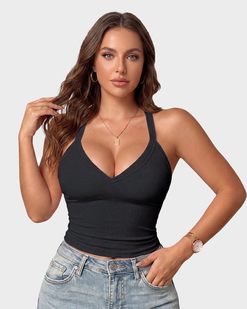 V-Neck Built-In Bra Tank for Everyday Comfort