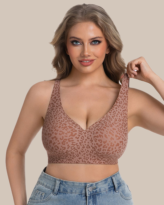 Wireless Leopard V-Neck Contour Bra