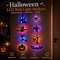 8-PCS Halloween LED Silhouette Lights – Peel & Stick Spooky Window & Wall Decor